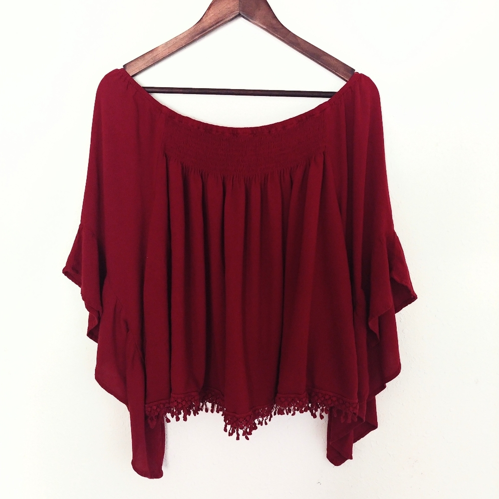 Deep red off the shoulder top